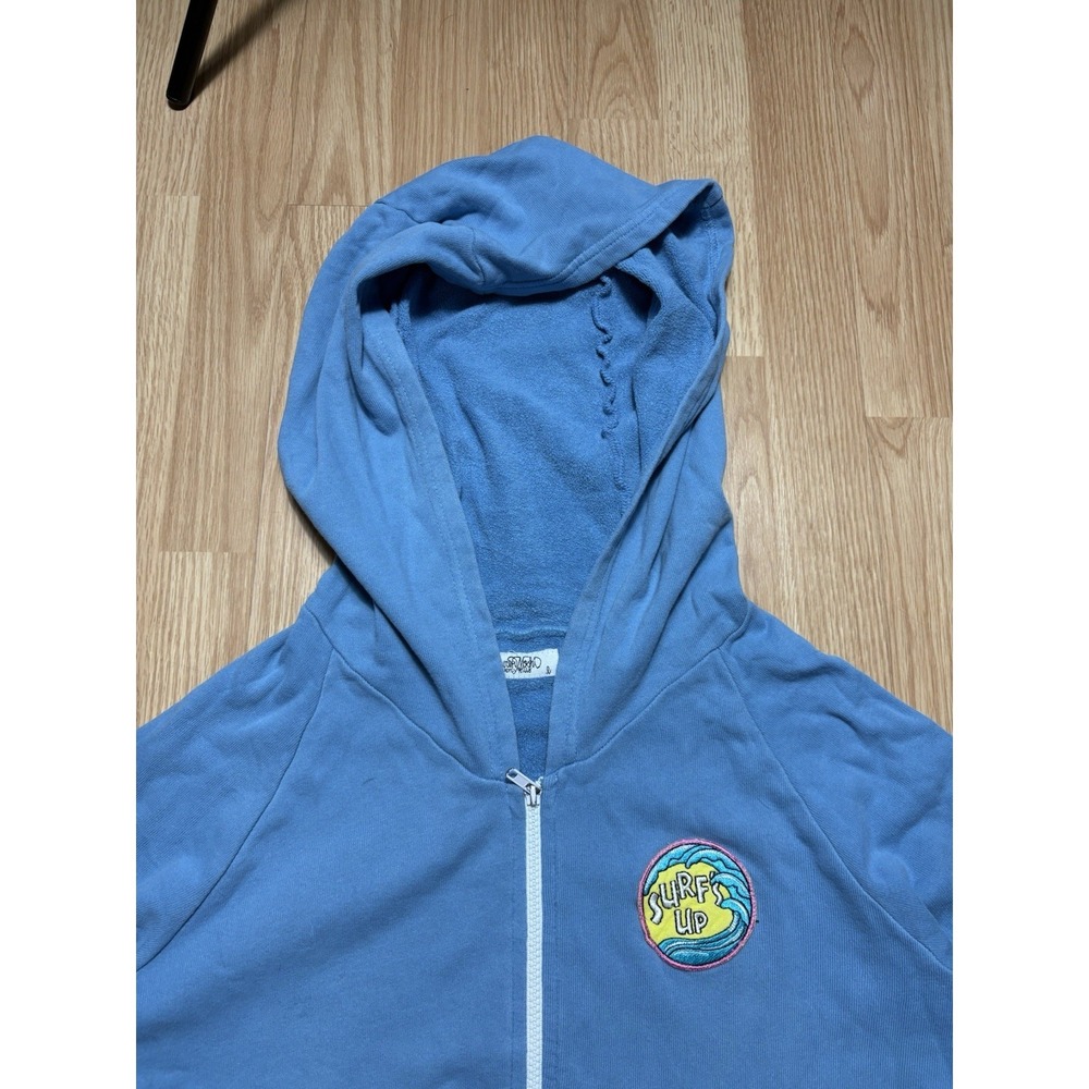 Lauren Moshi Blue Surfs Up Shark Women Large Full Zip Up Hoodie Beach Summer - Picture 3 of 11